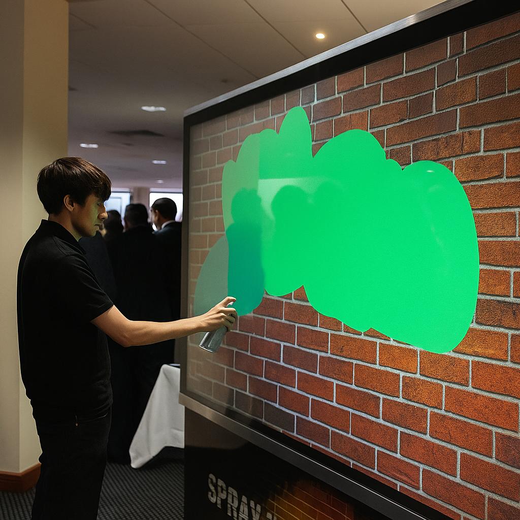 AI graffiti wall, digital graffiti, event rental Dubai, interactive wall, virtual spray paint, corporate events, brand activations, digital art